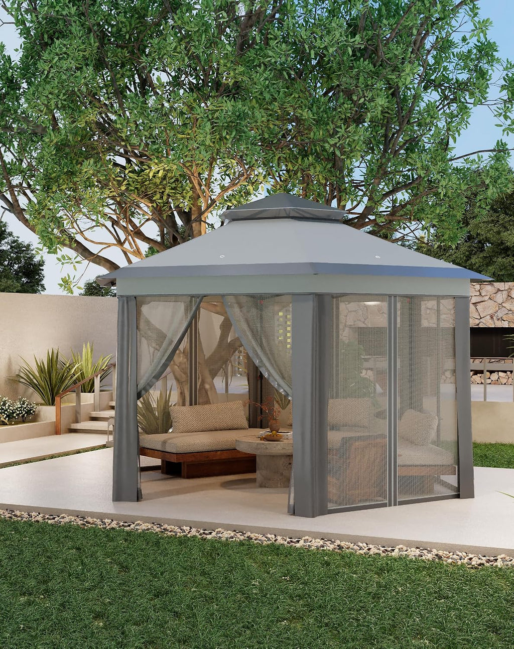 Hipicute 13 x 13 Ft Pop Up Hexagonal Gazebo, Outdoor Canopy Shelter, Pop up Gazebos Tent with Netting and Strong Steel Frame for Patio Lawn Backyard and Deck - Gray