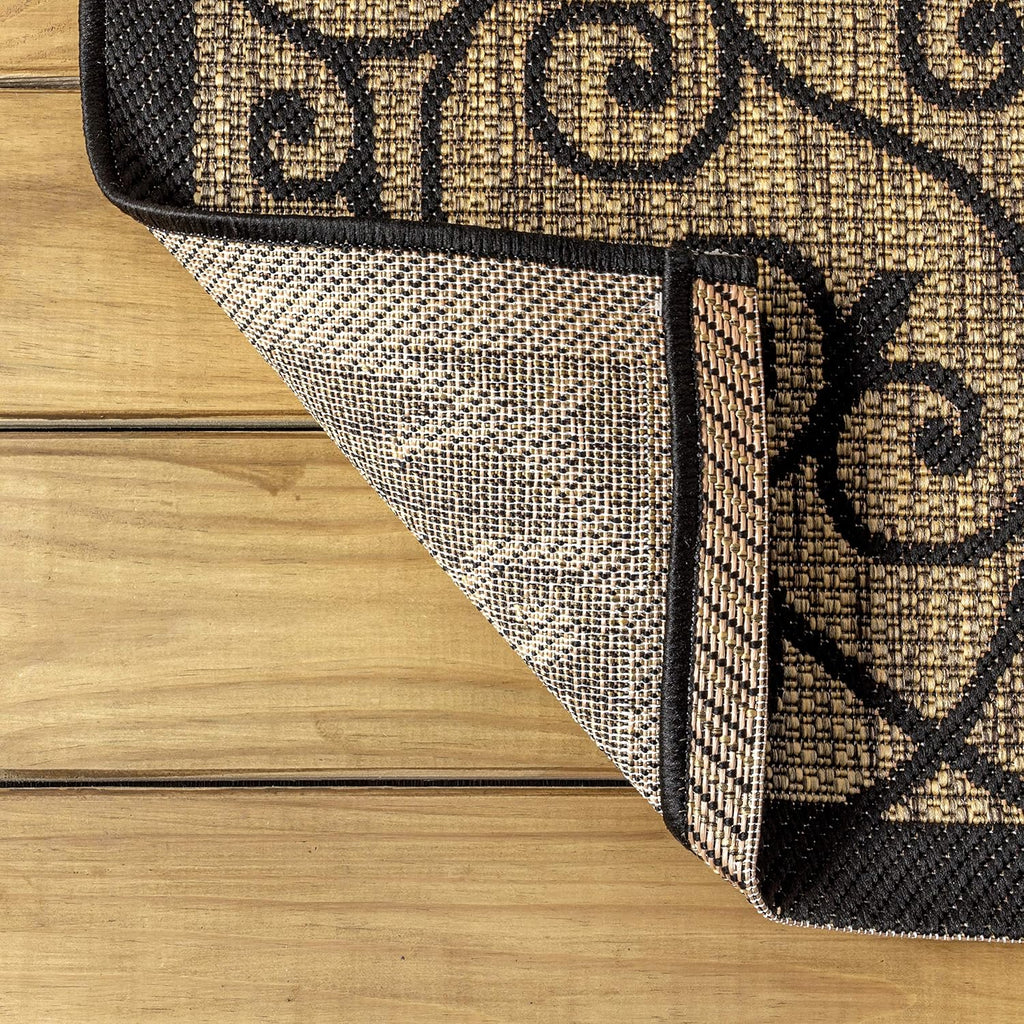 JONATHAN Y Vintage Filigree Indoor Outdoor Runner Rug 2X14 Black/Khaki, Madrid Textured Weave for Backyard, Patio, Porch, Easy-Cleaning, High Traffic, Pet-Friendly, Non-Shedding (SMB107A-214)