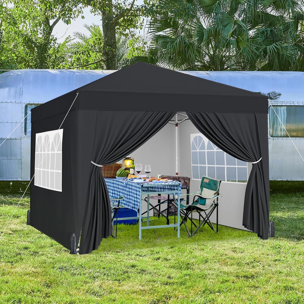 Yaheetech 10x10 Pop Up Canopy with 4 Removable Sidewalls, Portable Enclosed Instant Tent, Waterproof Outdoor Tent, Beach Sun Shelter with 4 Sandbags, 12 Stakes & 4 Ropes, Black