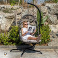 Hanging Egg Chair with Stand & Leg Rest | Modern, Boho-Chic Outdoor & Indoor Swing Chair | Grey