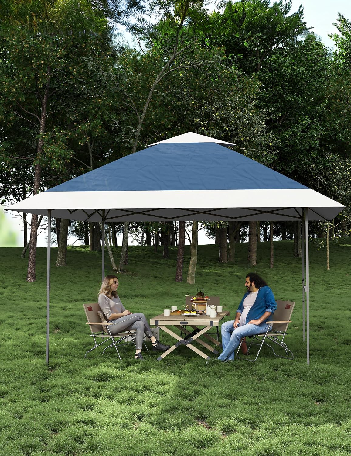 KYBOLT 12x12 Pop Up Gazebo Outdoor Canopy Shelter with 4 Stanbags, 8 Stakes Instant Gazebo Tent for Lawn, Garden, Backyard Deck (Navy Blue + Taupe)