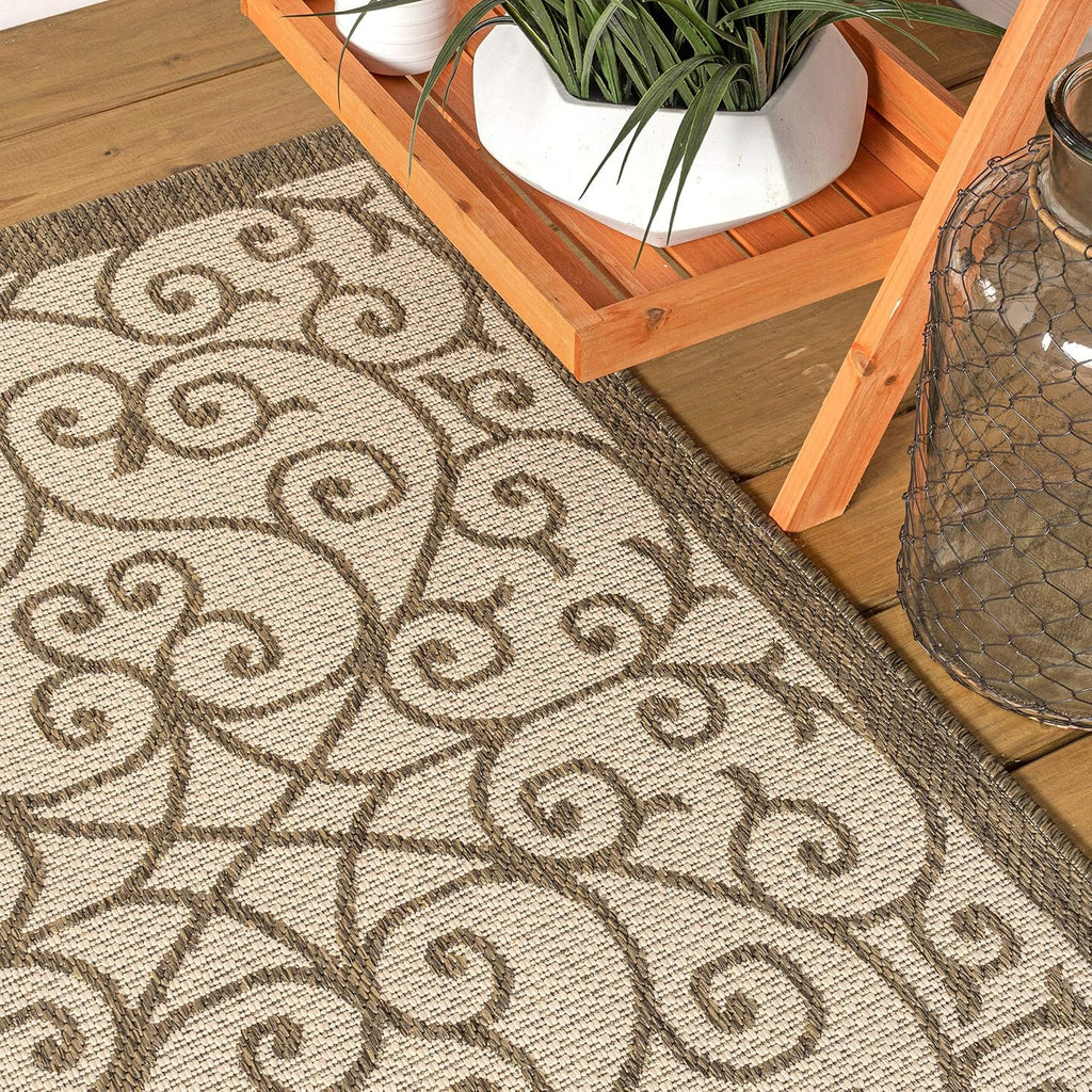 JONATHAN Y Vintage Filigree Indoor Outdoor Square Area Rug 5X5 Beige/Brown, Madrid Textured Weave for Backyard, Patio, Porch, Easy-Cleaning, High Traffic, Pet-Friendly, Non-Shedding (SMB107B-5SQ)
