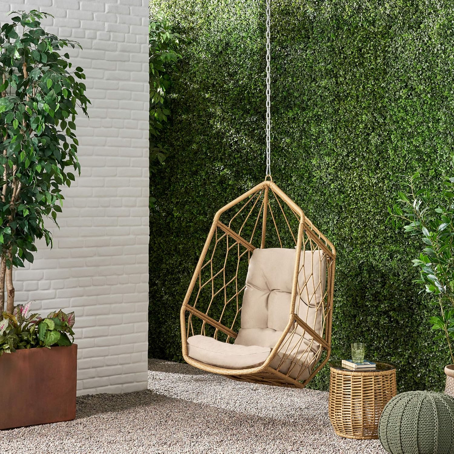 Tamara Outdoor/Indoor Hanging Chair (NO Stand) - Wicker - Light Brown/Tan
