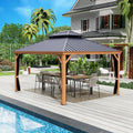 Kozyard Apollo 12'x14' Hardtop Gazebo, Wooden Coated Aluminum Frame Canopy with Galvanized Steel Double Roof, Outdoor Permanent Metal Pavilion with Netting for Patio, Deck and Lawn (12ft x 14ft)