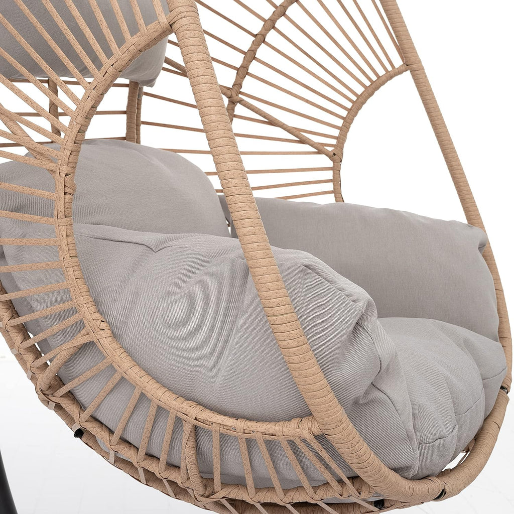 LUMISOL Outdoor Indoor PE Wicker Swing Egg Chair, Egg Hanging Chair with Stand, Patio Wicker Swinging Chair for Patio Bedroom Balcony, Beige