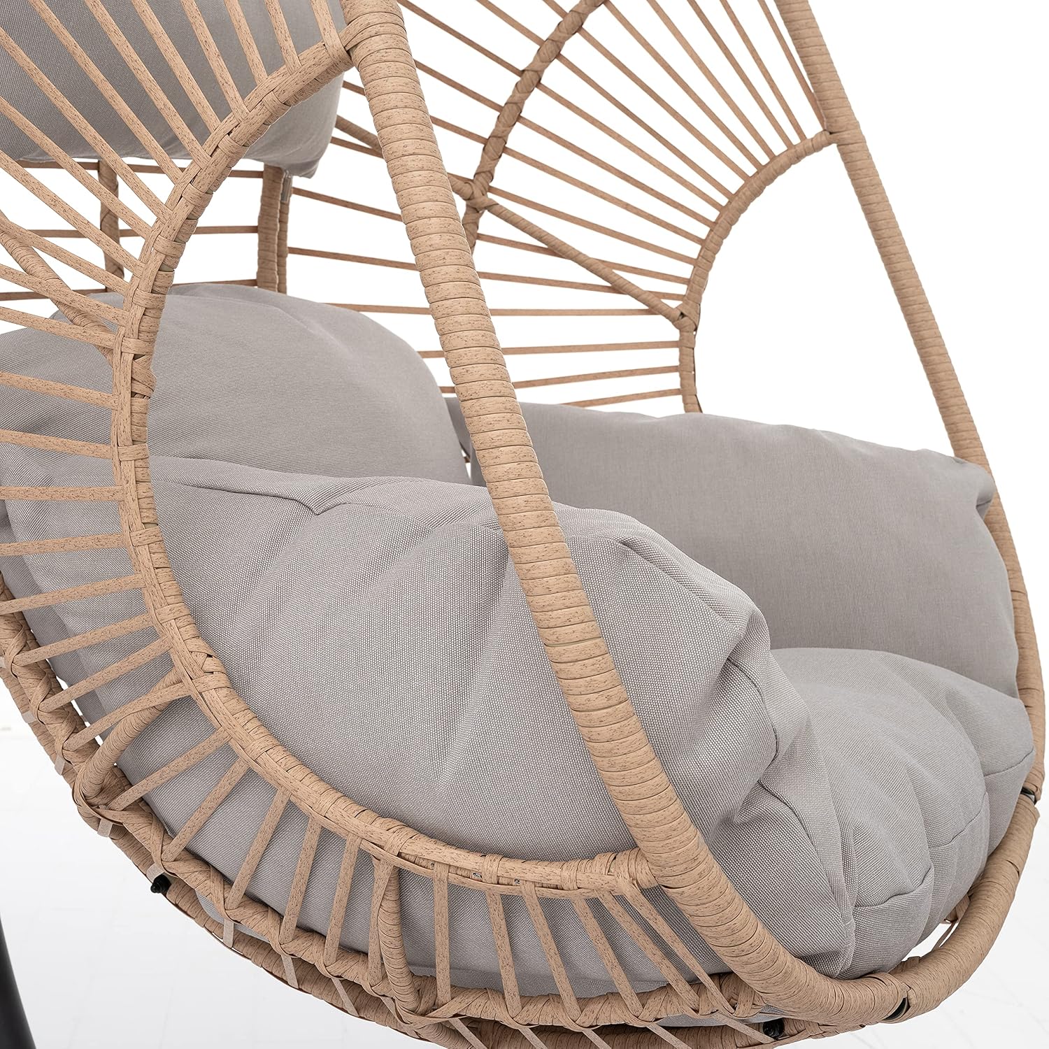 LUMISOL Outdoor Indoor PE Wicker Swing Egg Chair, Egg Hanging Chair with Stand, Patio Wicker Swinging Chair for Patio Bedroom Balcony, Beige