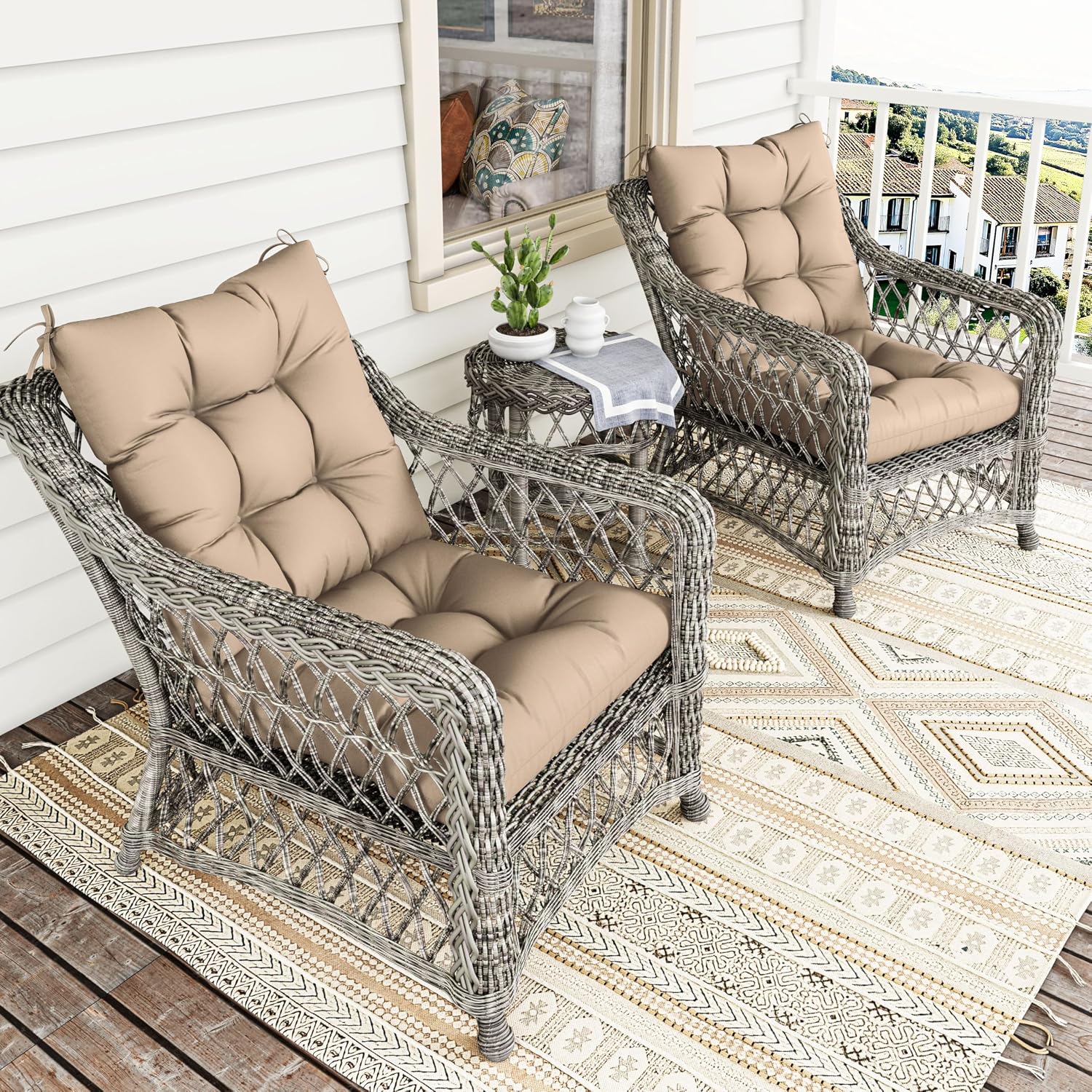 2sets Rocking Chair Cushion Set,Outdoor Patio Chair Cushions,Waterproof and Fade-Resistant Replacement Tufted Pads with Ties for Indoor Outdoor Rocker/Patio/Swing Chair,42 x 21 x 5 Inches