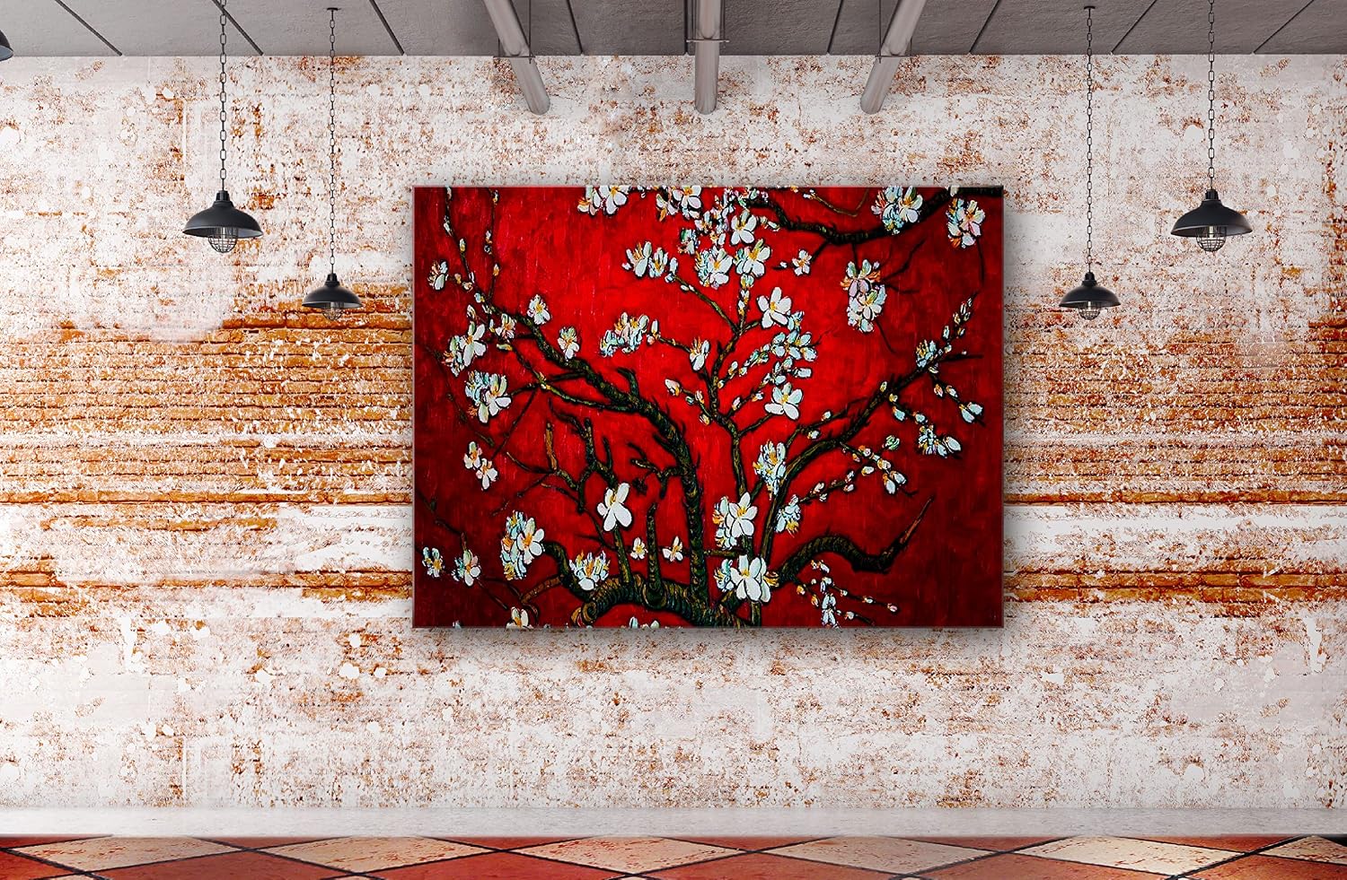 SpiritualHands Wheat Field with Cypresses Vincent Van Gogh Canvas Wall Art, The Starry Night Van Gogh Posters Self Portrait, Large Framed Wall Art Paintings for Wall Decorations for Bedroom (Vincent van Gogh Almond Blossom Red, 24' x 36' - Ready to Hang)