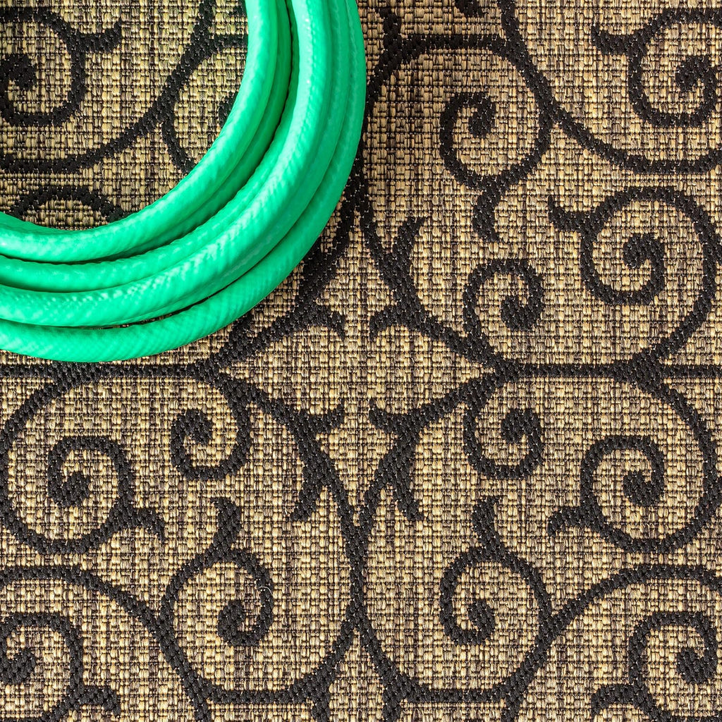 JONATHAN Y Vintage Filigree Indoor Outdoor Runner Rug 2X14 Black/Khaki, Madrid Textured Weave for Backyard, Patio, Porch, Easy-Cleaning, High Traffic, Pet-Friendly, Non-Shedding (SMB107A-214)