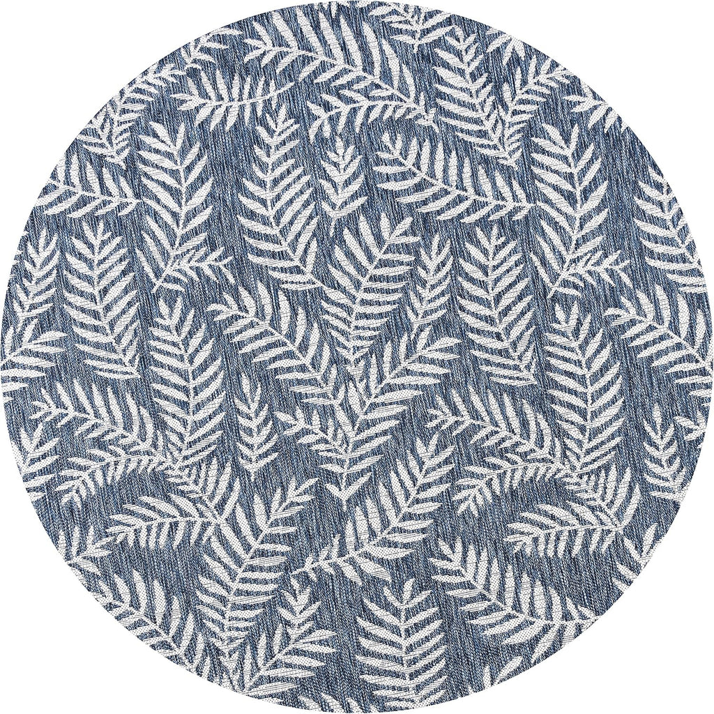 JONATHAN Y Palm Frond Indoor Outdoor Round Area Rug 4 Ft Navy/Ivory, Nevis for Backyard, Patio, Porch, Easy-Cleaning, High Traffic, Pet-Friendly, Non-Shedding (SMB119B-4R)