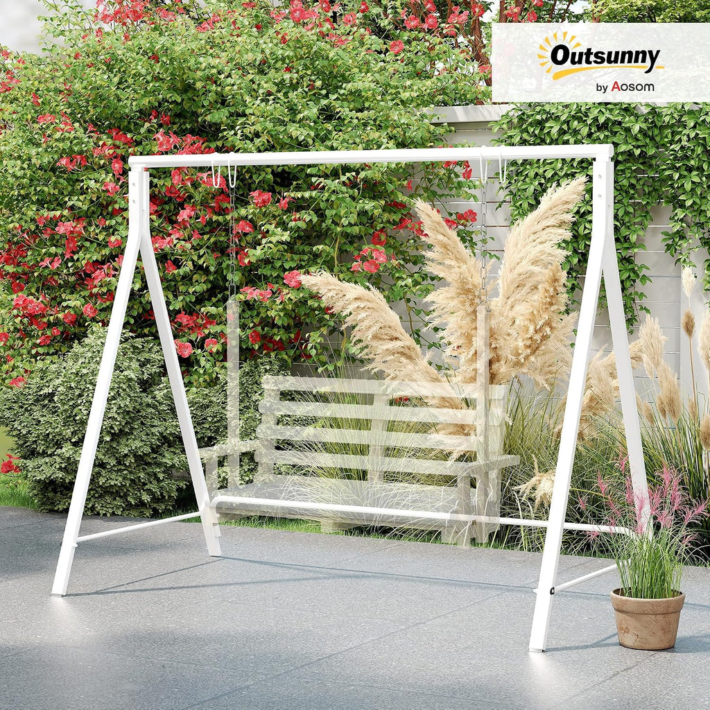 Outsunny Metal Porch Swing Stand, Heavy Duty Swing Frame, Hanging Chair Stand Only, 528 LBS Weight Capacity, for Backyard, Patio, Lawn, Playground, White