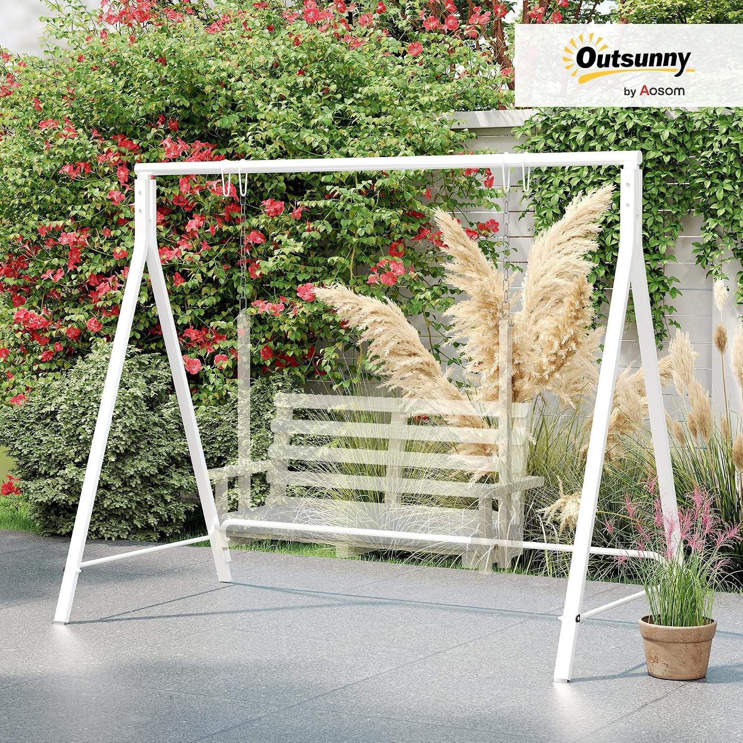 Outsunny Metal Porch Swing Stand, Heavy Duty Swing Frame, Hanging Chair Stand Only, 528 LBS Weight Capacity, for Backyard, Patio, Lawn, Playground, White